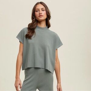 Wishlist Teal Ribbed Poncho Sweater